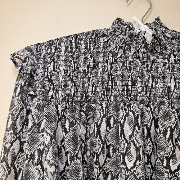 Primark Mock Neck Grey Snake Print Blouse Size 8 US Sheer Smock Neck - Picture 3 of 8
